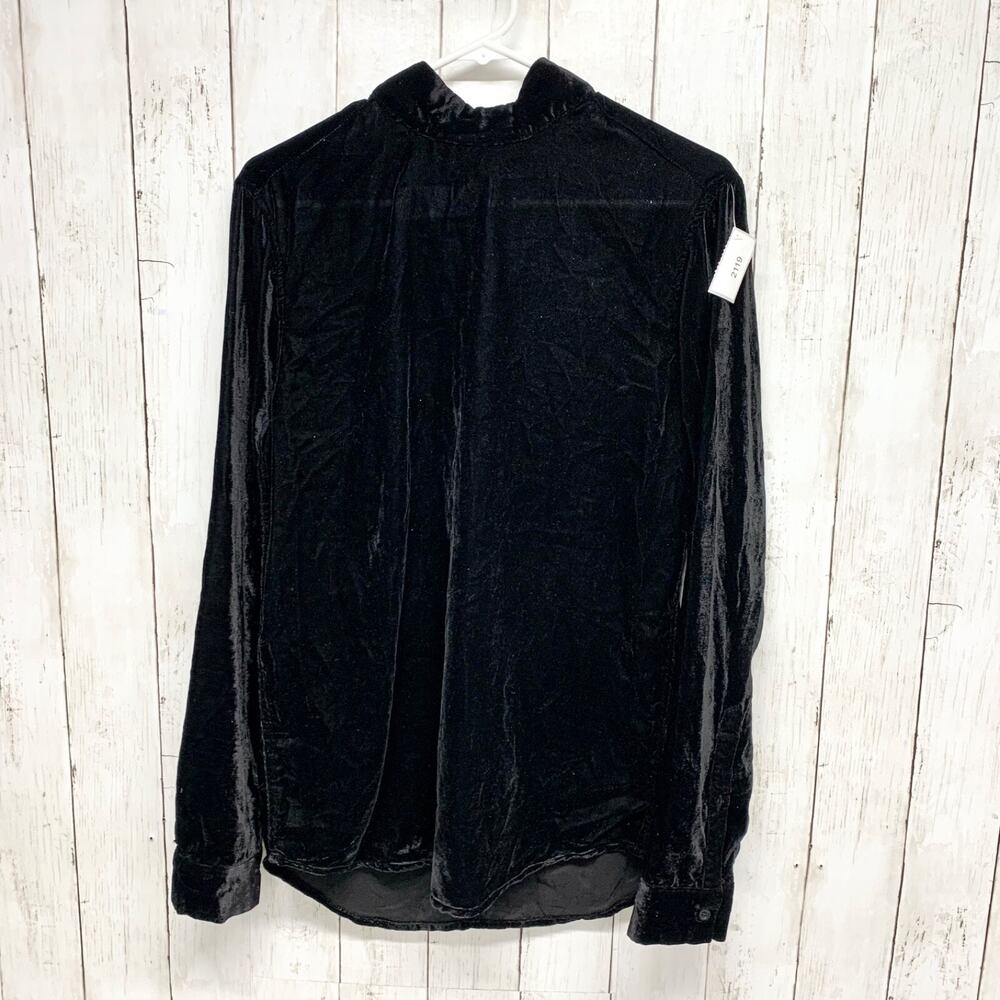 Asos Top Women Size Small Long Sleeve Mock Neck Zip Closure Velvet Blouse Black‎